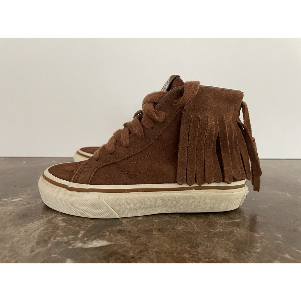 Vans Kids Sk8 Hi Top Brown Suede Fringed Shoe Skateboard 1721278 Size 10.5 - Picture 7 of 10